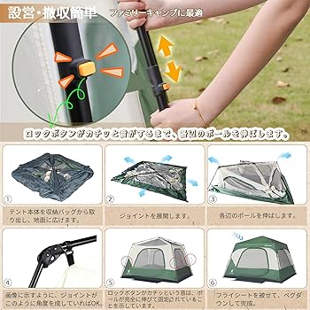 GEERTOP テント⭐️4-6人用 大型 防災 アウトドア キャンプ ギアトップ Amazon.co.jp: Geer Top ワンタッチ テント 4-6人用 大型